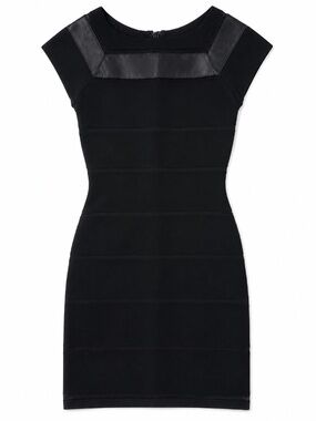 DVF Diane von Furstenberg Pele Dress Size 10 Black Leather Panel Sheath